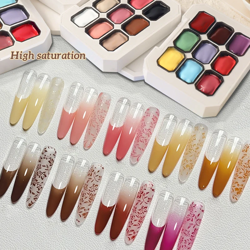 

9 Colors Solid High Saturation Hight Gloss Shinning Pat Painting Gel Nail Polish Set Lustrous UV Gel Nail Art Varnish Set