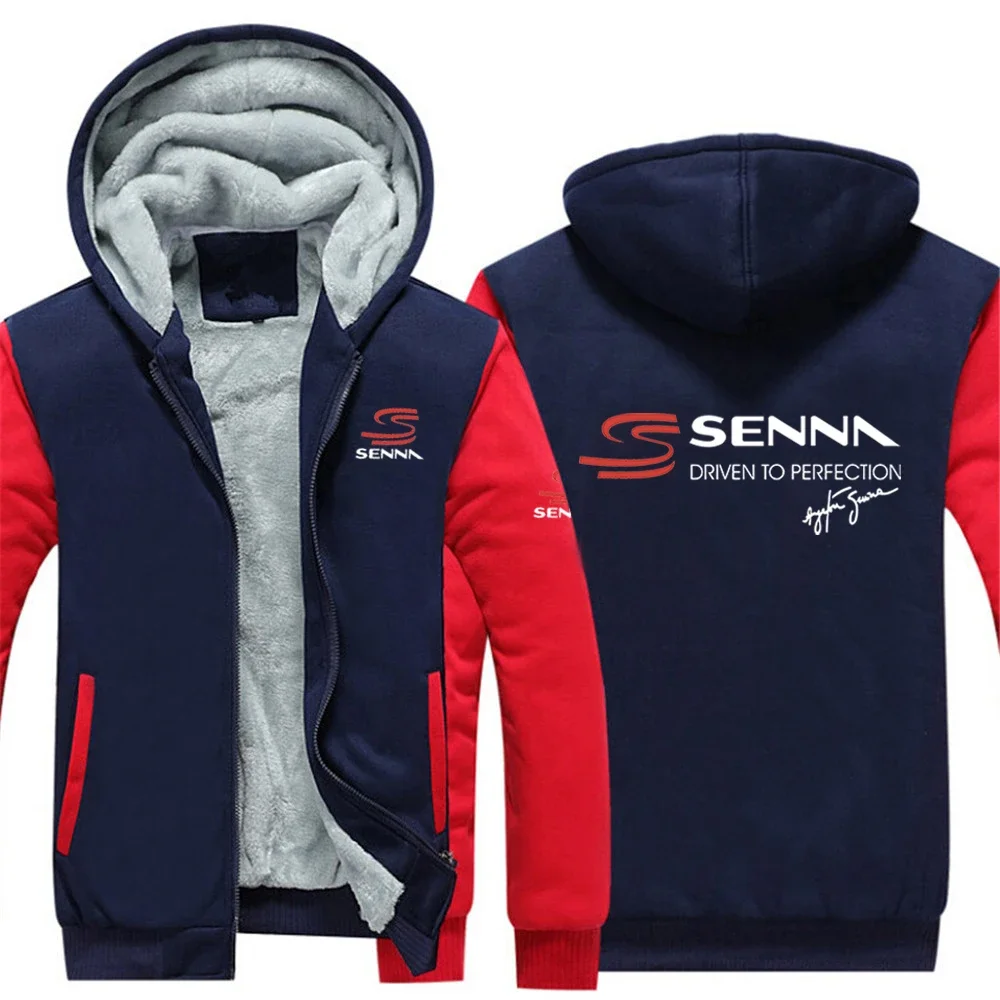 2024 New Ayrton Senna Spring and Autumn Men Coat Plush Jackets Solid Color Velvet Thick Warm Hoodies Zipper Comfortable Tops