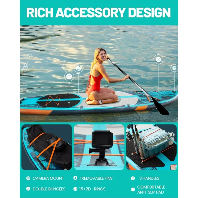 Tabla de Paddle inflable súper ancha de 11'6 × 35", SUP ancho ultra estable para 2 + 1 personas/familia/tamaño grande, mochila de 100L