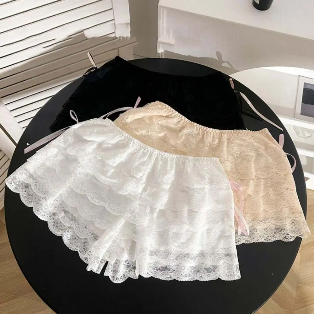 Short de sécurité Lolita JK tendance en dentelle, à volants et nœud, pour l'été, coupe ample, multicouche, anti-transparence, pour femme