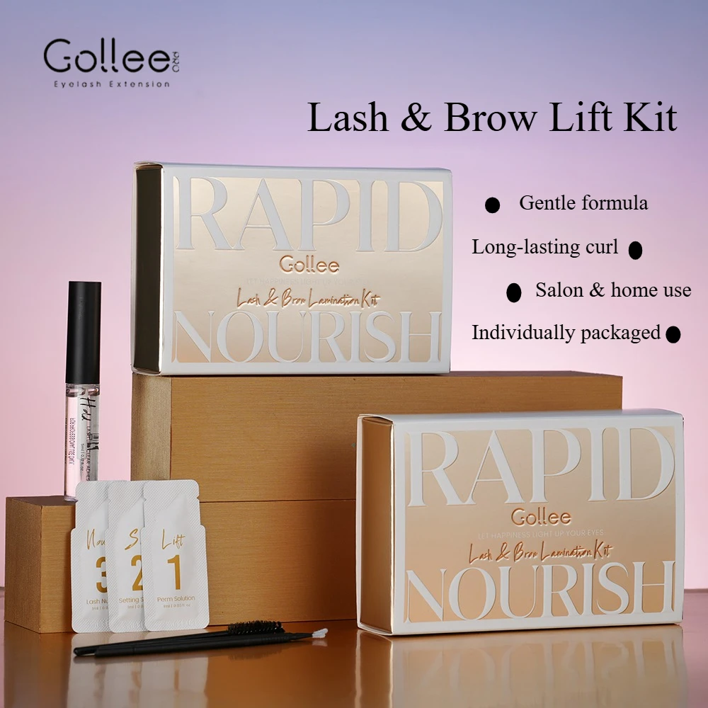 Kit Gollee 2 en 1 para Lifting de Pestañas y Cejas - Fórmula Suave, Larga Duración de 8 Semanas, Empaquetado Individualmente, Ahorra Tiempo, para Uso en Casa y Salón