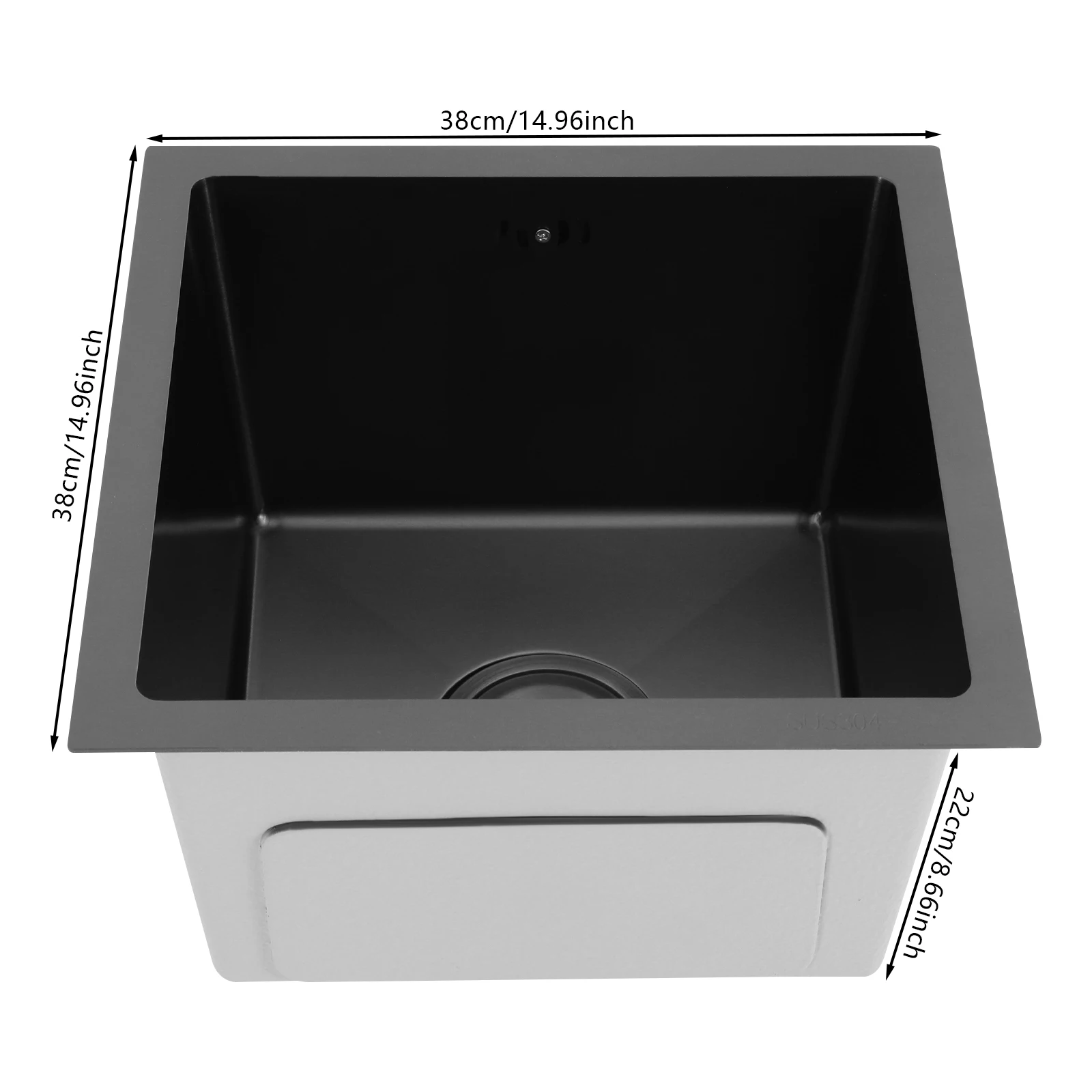 

38 x 38cm Black Kitchen Sink, Sink, Multifunctional Stainless Steel Sink for Washing Bowls, Fruits, Vegetables