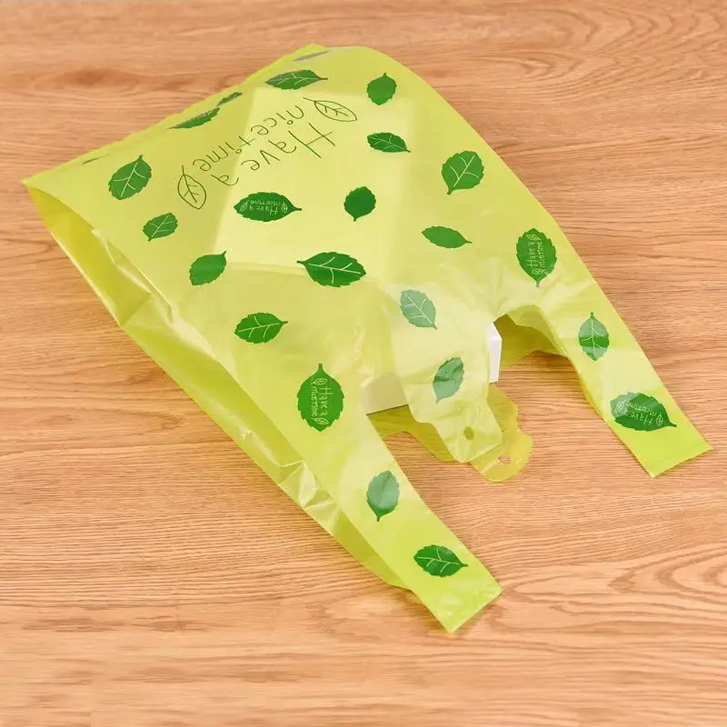 50Pcs Clear Packaging Bag Plastic Green Small Leaf Shopping Gift Bags For Jewelry Candy Store Small Business Supermarket