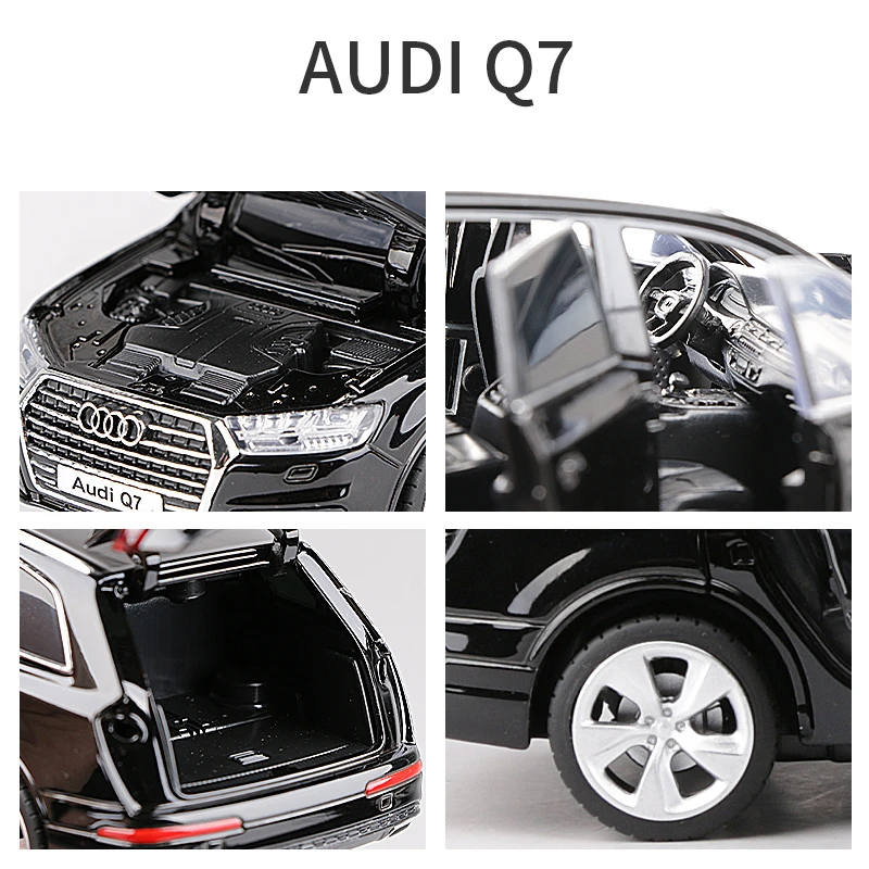 Audi Q7 SUV Modelo de Carro de Liga, Diecasts Veículos Metálicos, Alta Simulação, Som e Luz, Brinde Infantil, 1:32