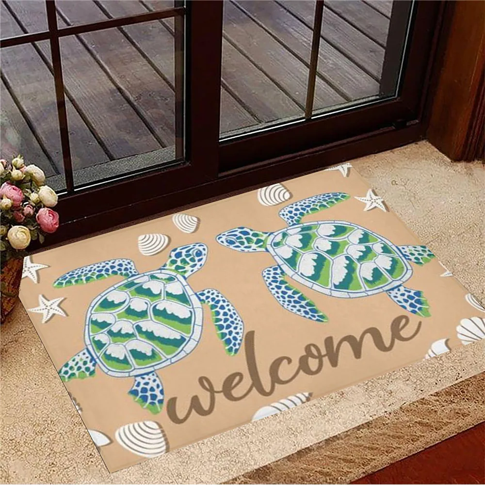 

CLOOCL Welcome Carpet Non-slip Door Mat Tortoise 3D Print Flannel Rug Hallway Doorway Soft Floor Decoration