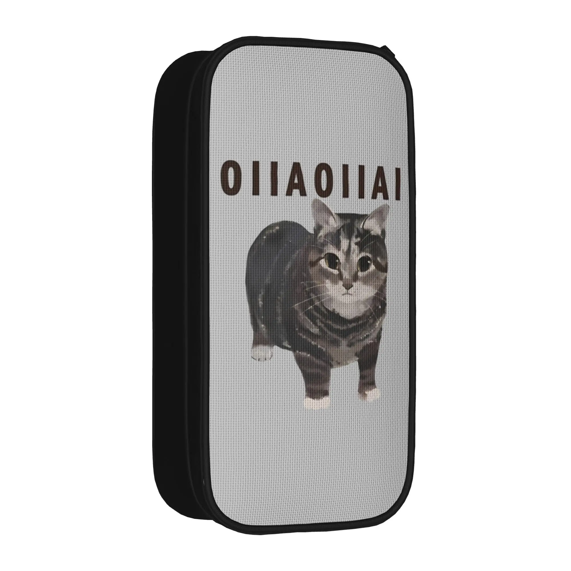 Creative OIIAA OIIAA Funny Spinning Cat Meme Pencil Case Humor Brainrot Pencilcases Pen Large Storage Bag Zipper Stationery