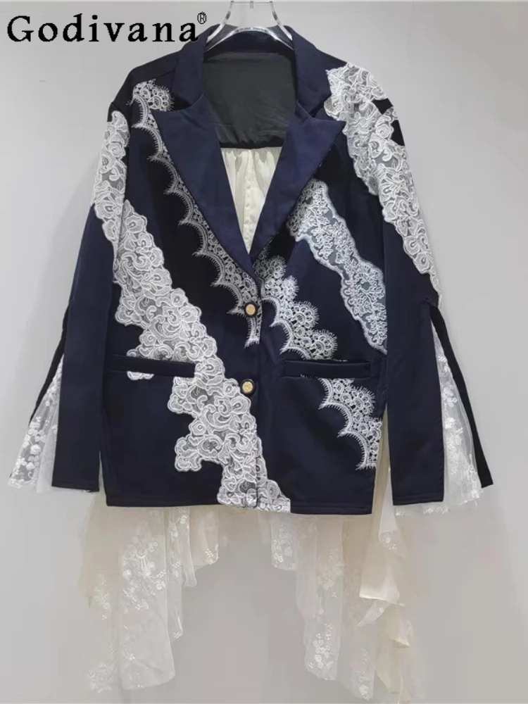 الخريف شيك الدانتيل الربط فضفاضة طويلة الأكمام أنيقة بليزرات سترة أنيقة تنوعا غير النظامية مزاجه قمة الموضة الكورية #5