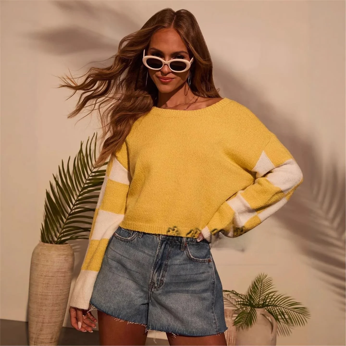 

Faionable круглый свитер с принтом Ne Long Sve, женский свитер на осень-зиму, Новое поступление, цветной дизайн Blo Crew Ne