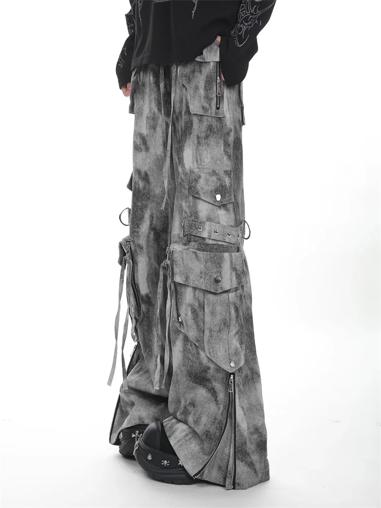 

American Retro Distressed Washed Jeans Women Fall Loose Wide Leg Trousers Heavy Duty Vintage Fashion Slim Fit Baggy Denim Pants