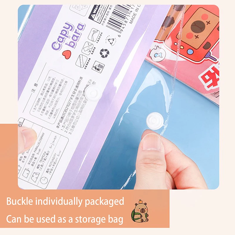 4Pce/set Cute Cartoon Capibala Ruler Transparent Stationery Set Stationery Student Triangle Ruler Protractor Plastic Ruler