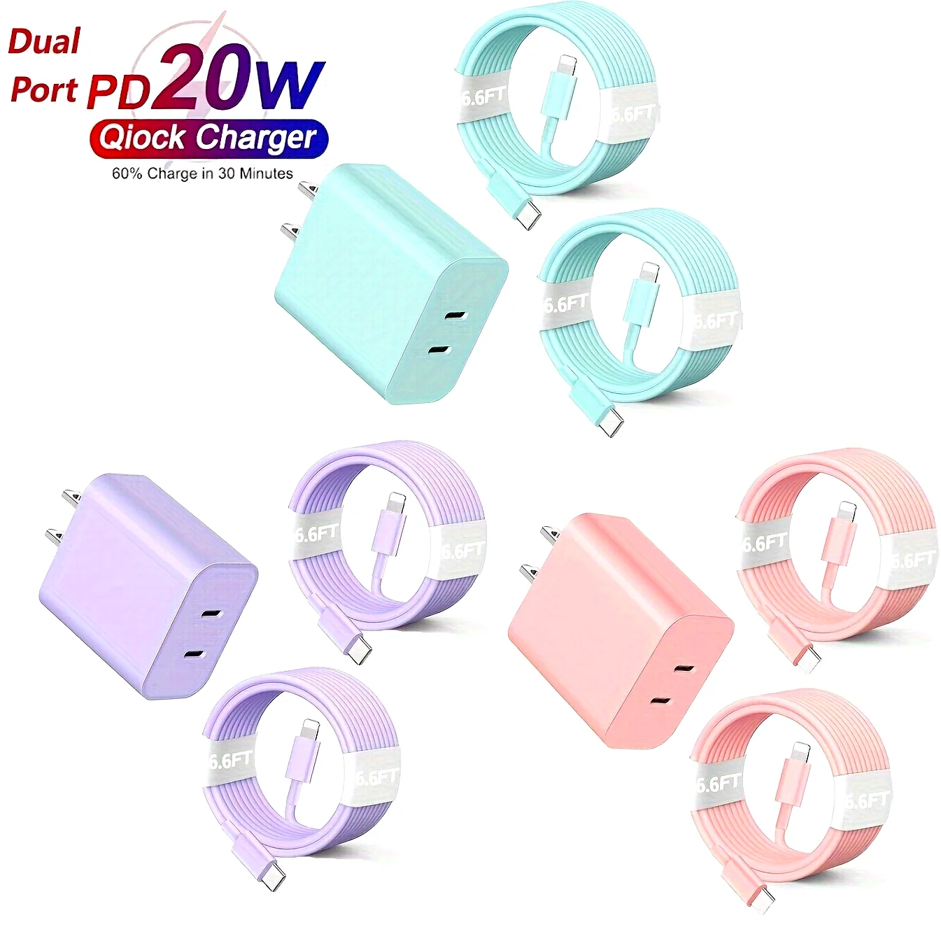 For IPhone 14 Charger, 40W Dual Port USB C Wall Charger With 6.6ft Type-C To Lightning Cable For IPhone 14/... 13/12/11/X Series