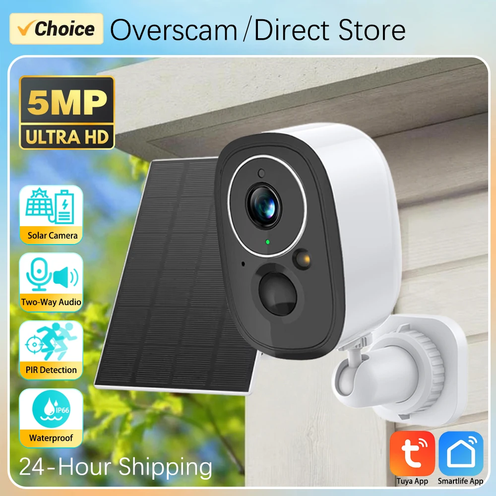 

Уличная Wi-Fi камера Tuya Smartlife 5 МП на солнечной батарее, беспроводная, с низким энергопотреблением, на аккумуляторе, с PIR-датчиком движения, IP-камера для видеонаблюдения