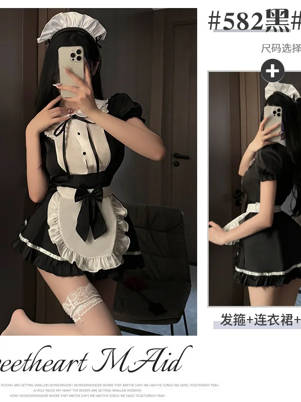 England Style Maid Dress Summer New Vestido Casual Sexy Restaurant Waiters Bow Tie Straps Button Loose Flounce Dress Elegant 0FN