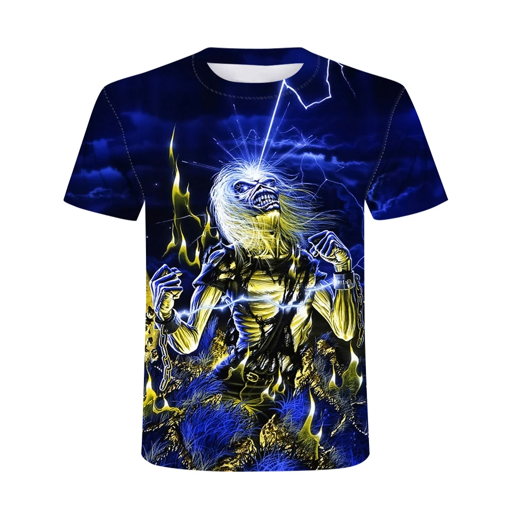 2022 Men's Heavy Metal Skull T-shirt 3d Print Street Casual Oversized Hip Hop Crew Neck Short Sleeve Summer Versatile