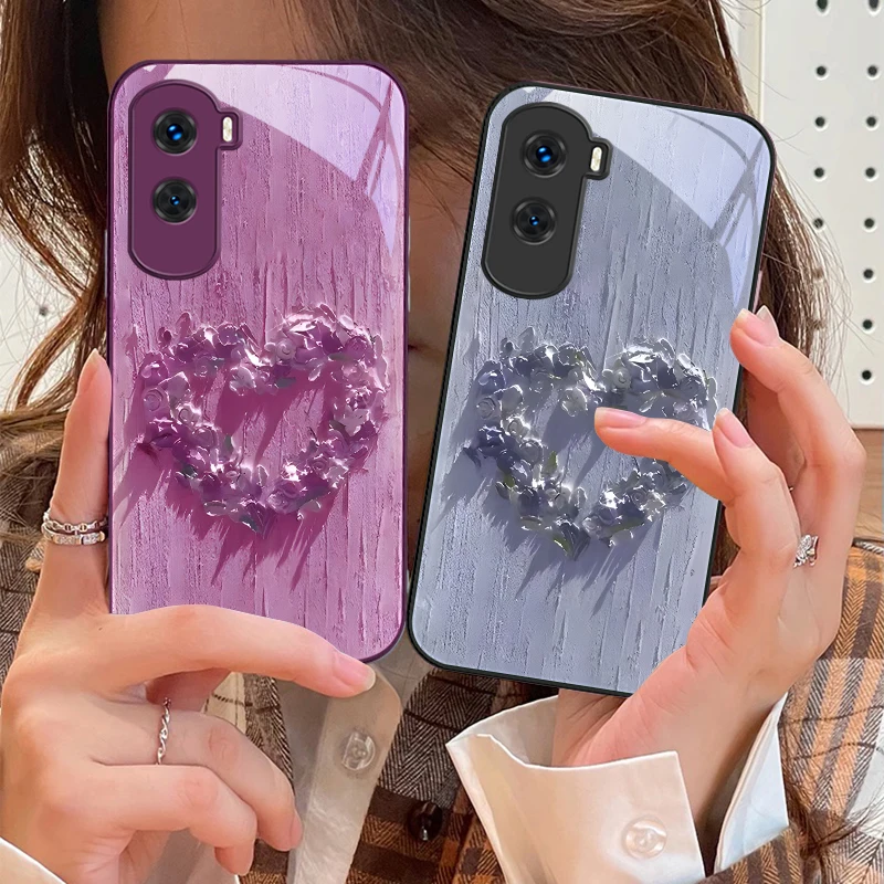 Heart-shaped flower For Honor 200 90 8X 9X Pro Lite P50 P40 Nova 10 11i P60 Magic4 6 Mate 20 50 Tempered Glass Phone Case