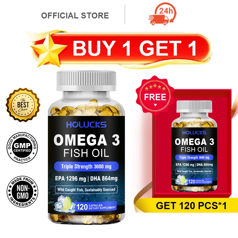 Omega-3 Fish Oil Capsules, with EPA & DHA, Supports Energy, Skin Care, Heart, Joints, Brain, Nervous System Health & Antioxidant