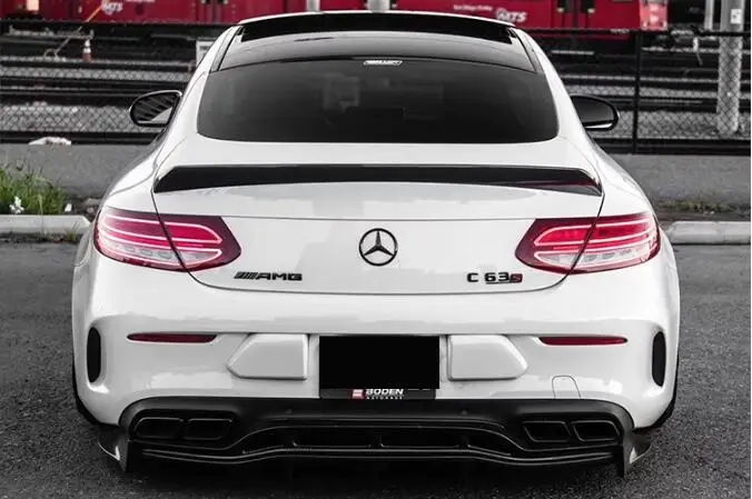 Carbon Fiber Car Rear Bumper Lip Splitter Diffuser Cover With Side Aprons For Mercedes-Benz W205 C63S Coupe 2Door 2015-2019