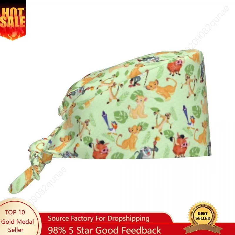 

Custom Lion King Pattern Simba Medical Staff Scrubs Hat Unisex Safari Animal Doctor Nursing Surgical Cap Scrub Caps