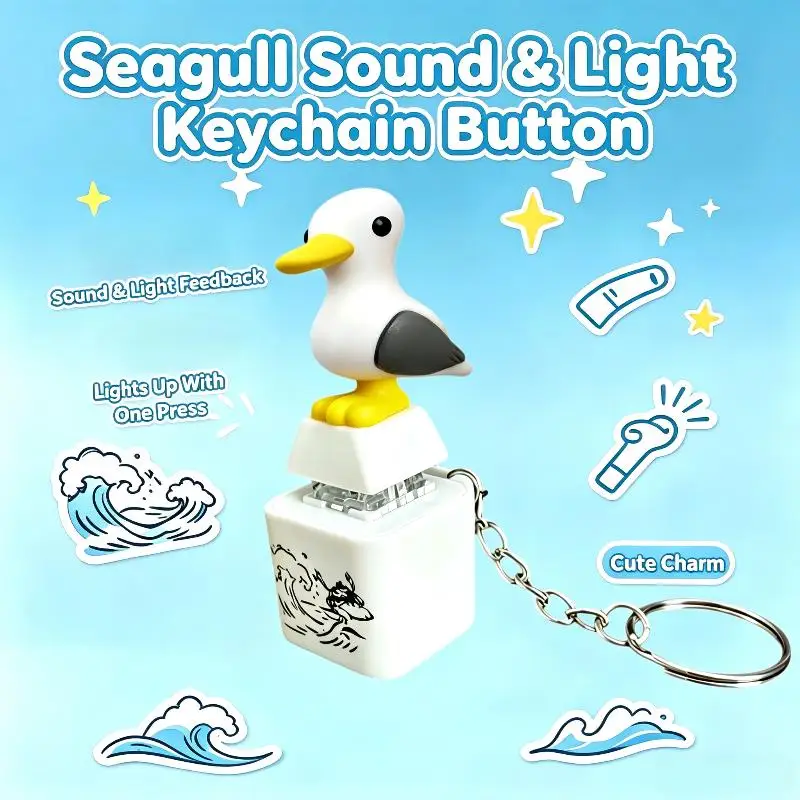 【BS】Cute Seagull Keyboard Fidget Toys Keychain Finger Button Clicker Decompression Toys With Sound Lights Rechargeable Ornament