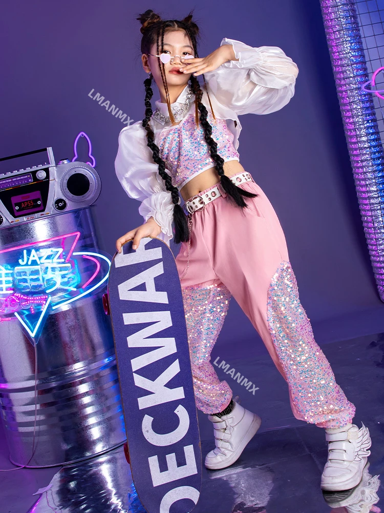 K-PoP Clothes Jazz Dance Costume Set Kids Fashion Sequins Show Costumes Girls Catwalk Fashion Outfits Kids Hip Hop Hip Hop Dance