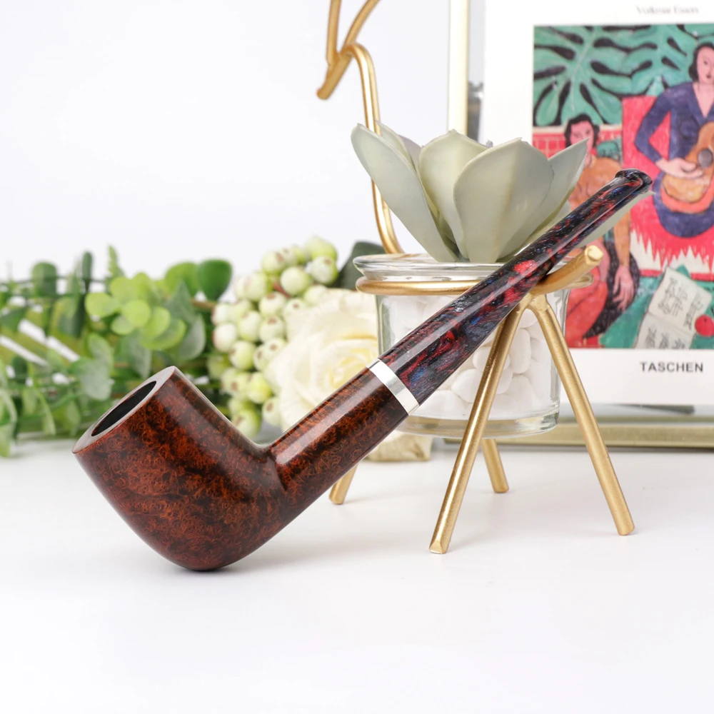 

Briar wood tobacco pipe, colored Acrylic pipe mouth, straight handle billiard tobacco pipe, handmade solid wood pipe Father gift