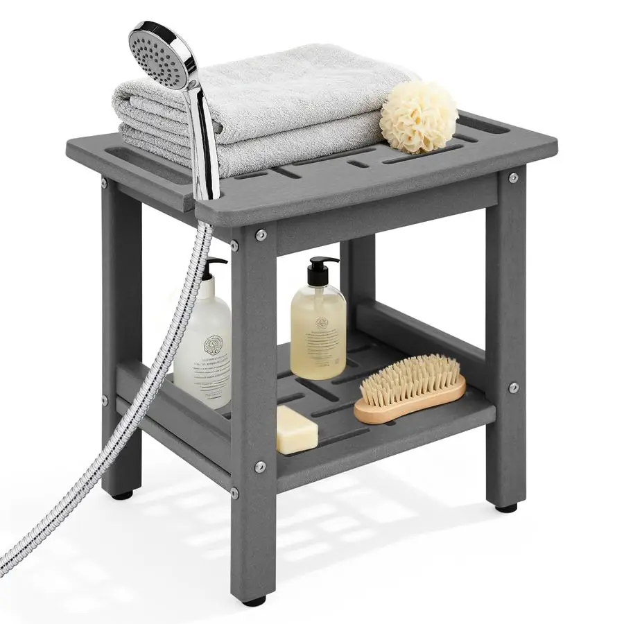 

Скамья для внутреннего душа HDPE Водонепроницаемый табурет для душа для бритья ног, сиденье для душа 300 фунтов с полкой для хранения усилителя насадки для душа Hol