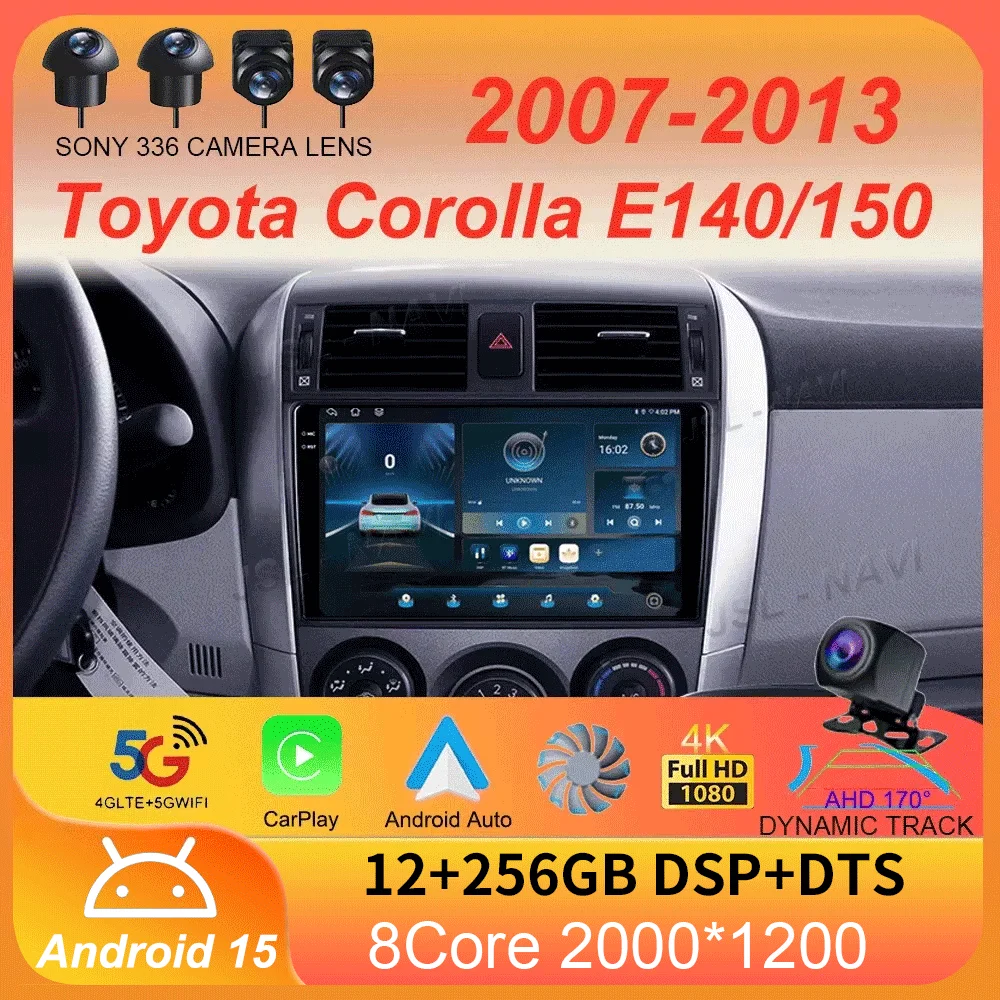 

For Toyota Corolla E140/150 2007 2008 2009 2010 2011 2012 2013 Android 15 Carplay 2din Car Radio 4G GPS Multimedia Player Stereo