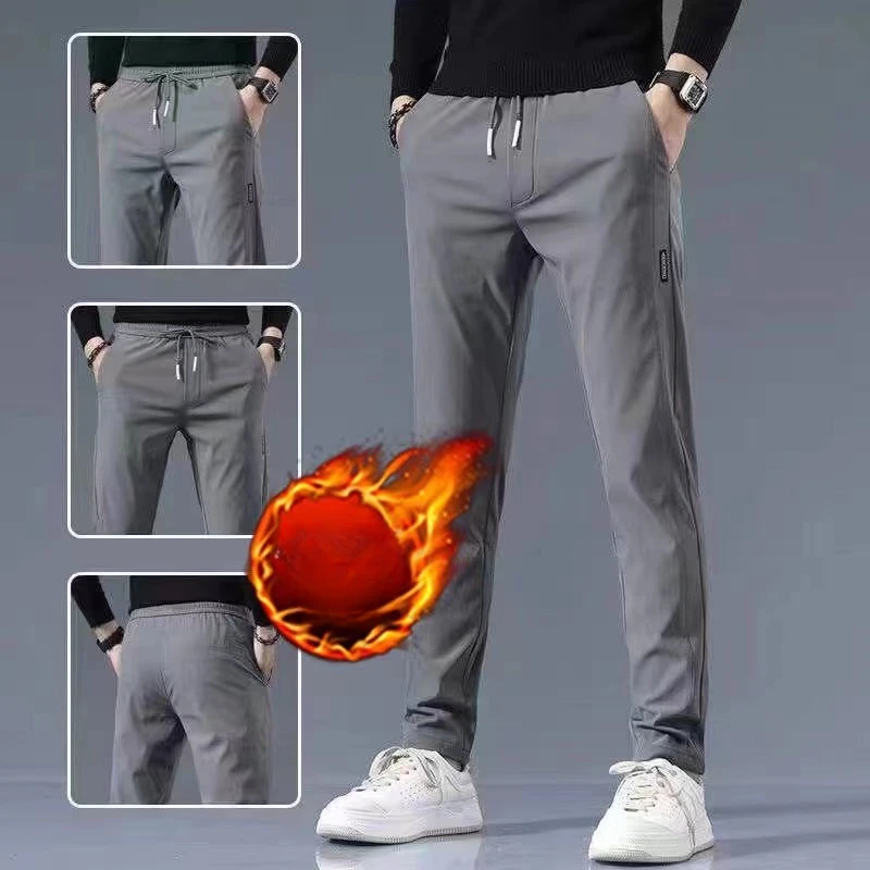 Men's Casual Soft Comfortable Winter Plush Keep Warm Pants Windproof Jogging Fleece Sport Gym Trousers Solid Color Fitness Pant