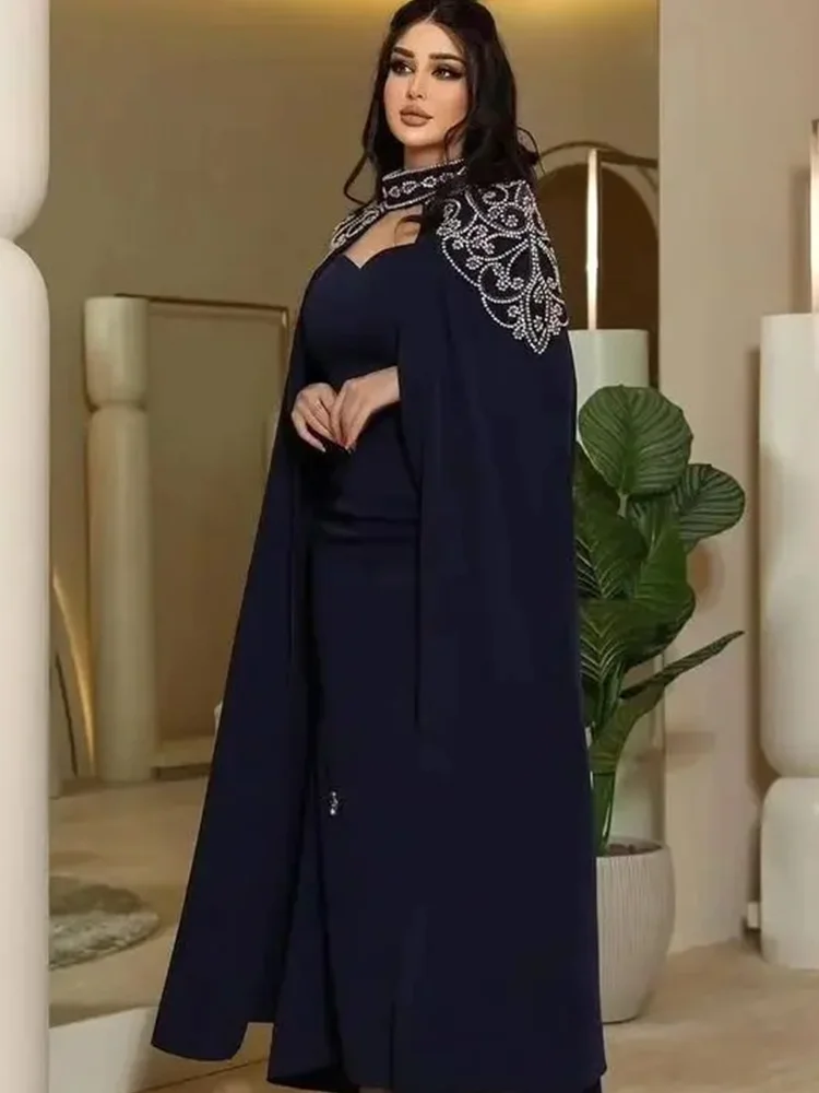 Jirocum Meerjungfrau Ballkleider Frauen Perlen Cape Ärmel Dinner Party Abendkleid elegante Saudi knöchel lange formelle Anlass Kleid