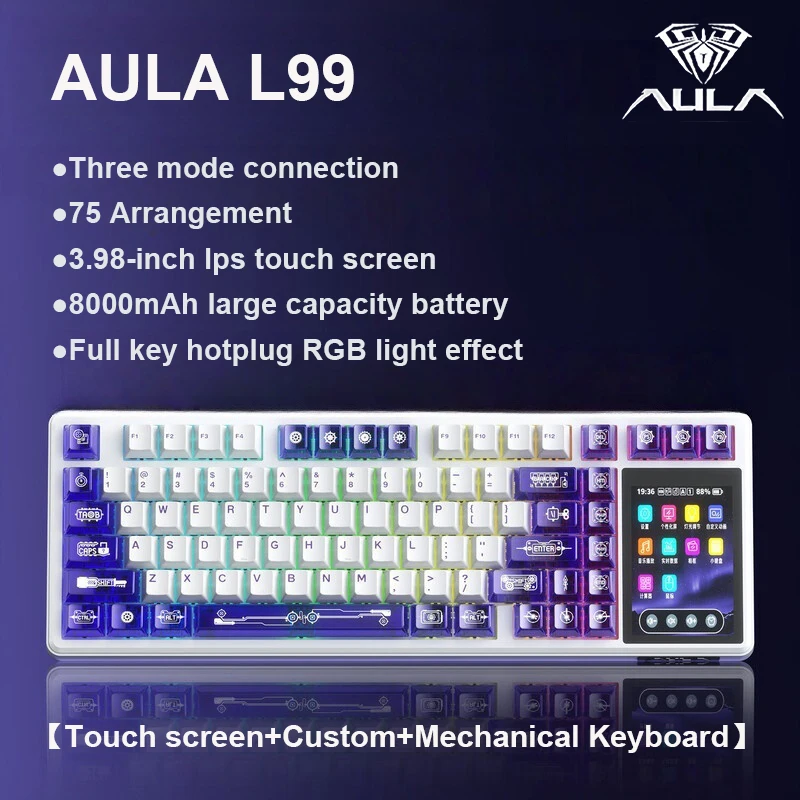 AULA L99 Intelligent Screen Mechanical Keyboard Bluetooth Wireless Tri-Mode Night Vision Gaming Laptop Keyboard 8000mAh