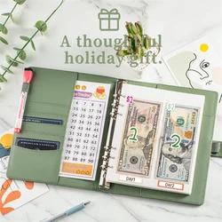 100 Envelopes Money Saving Challenge Budget Binder PU Leather Cover with Cash Envelope PVC Pocket Zipper/Digital Stickers