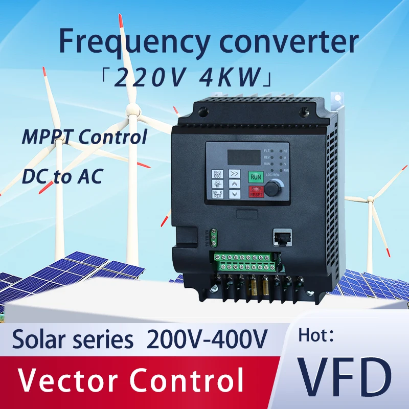 4KW 5HP VFD 220V/380V Solar Inverter Freqency Converter Variable Frequency Inverter Drive Inverter VFD Motor Speed Control