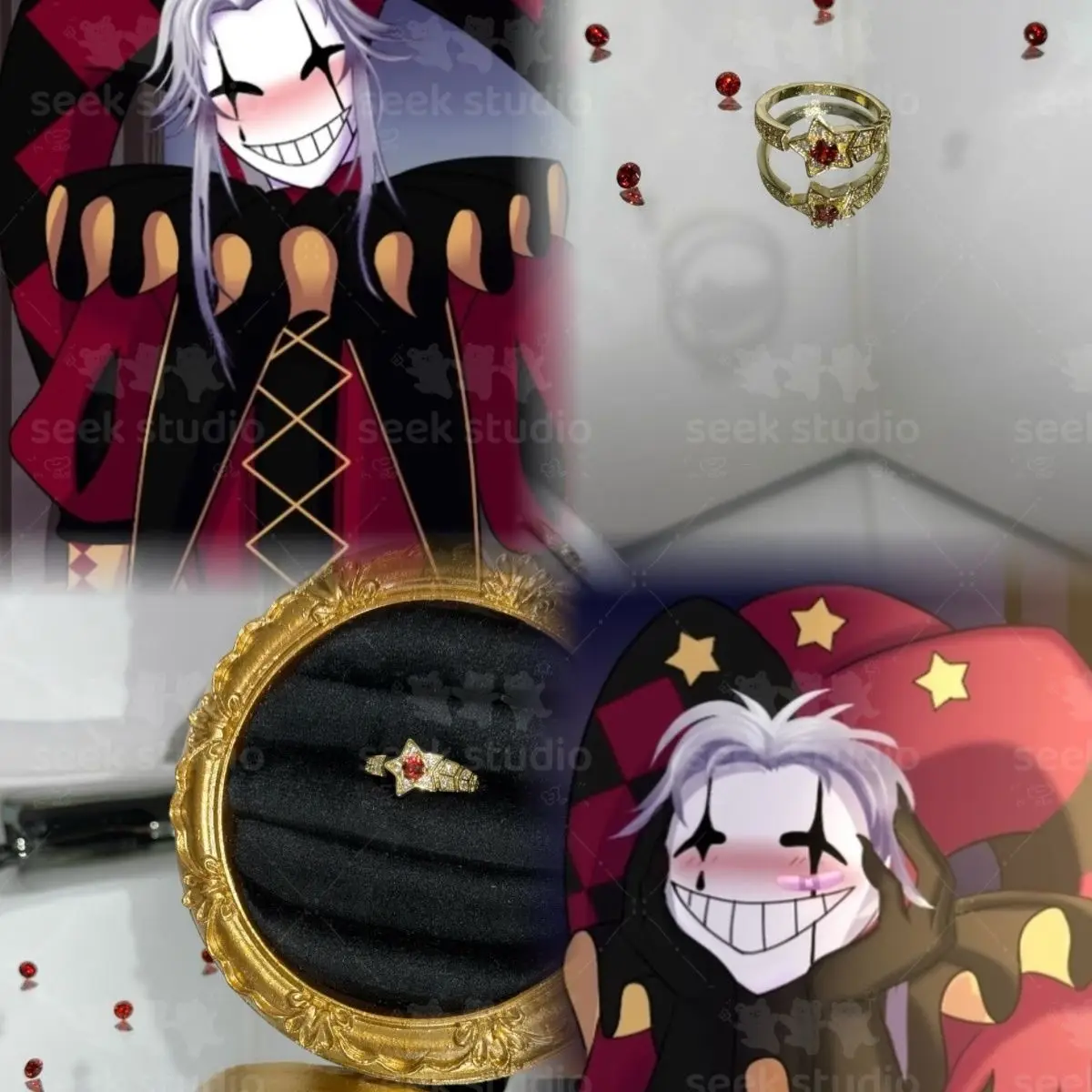 Anime The Freak Circus Pierrot  Ring  Unisex Adjustable Opening Cosplay Rings Party Jewelry Accessories Gifts