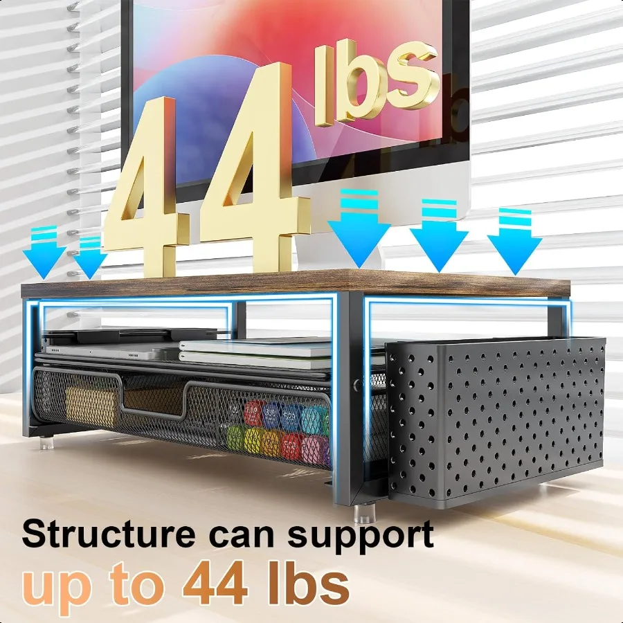 gian Wood Monitor Stand Riser Office Desk Shelf Organizer Desk Organizer with Drawer and Pen Holder 2Tier Computer Stand Office