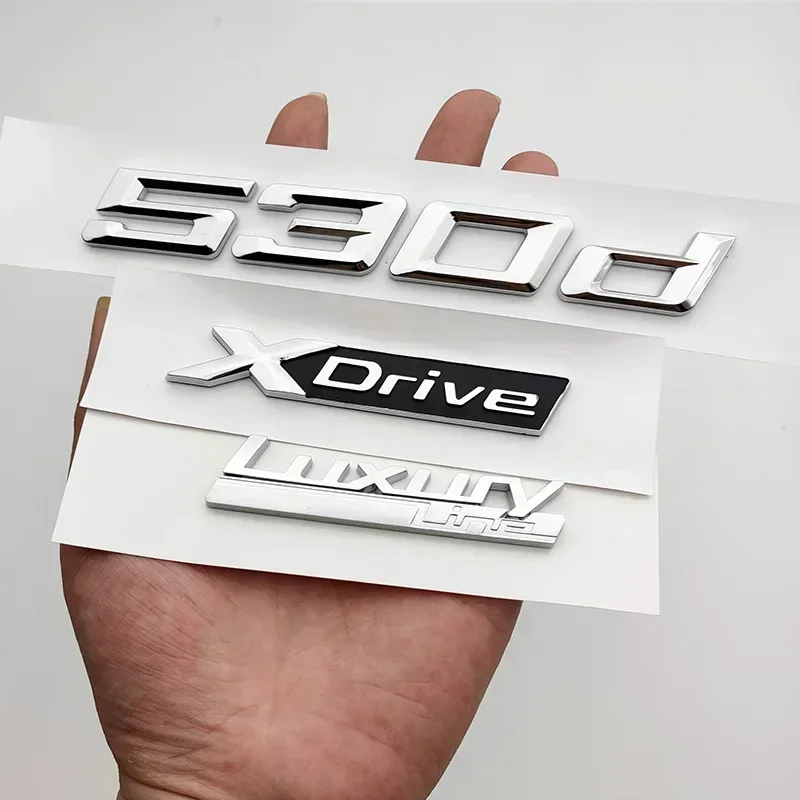 For BMW 530d G30 G31 Luxury Line Xdrive Emblem Logo Car Trunk Letters 3D ABS Chrome Sticker Badge Decal Cover Auto Accessories