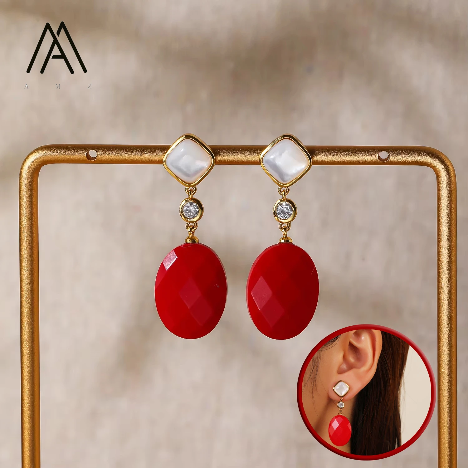 

Oval Geometric Gemstone Earrings Natural Red Agate Sparkling Stone Earring Vintage Luxury Women Jewelry Daily Party Wear Earring