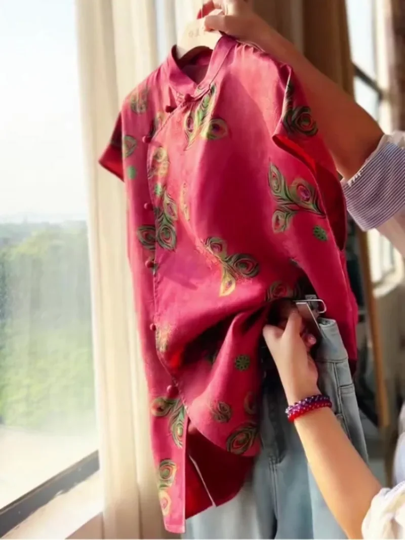 Chinese Style Women's Blouses Korean Vintage Shirts FASHION Loose Spring/Summer Clothing Printed Short Sleeves Women Tops