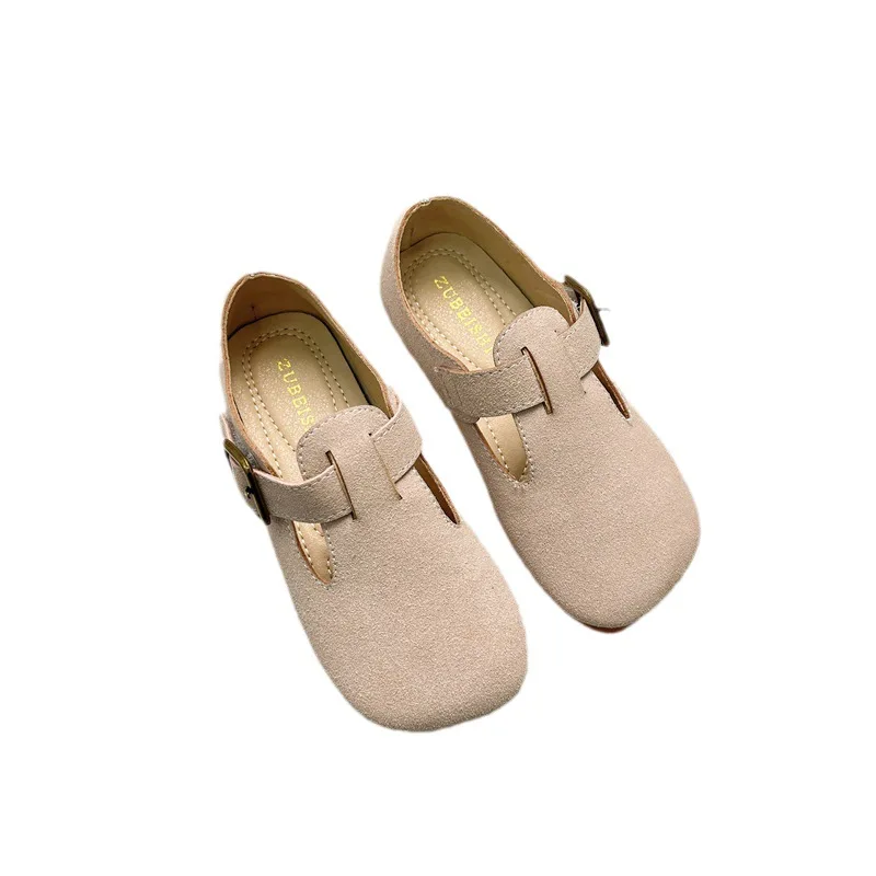 Zapatos Boken de piel para niña, calzado plano de ante, suela blanda, individual, novedad de 2023