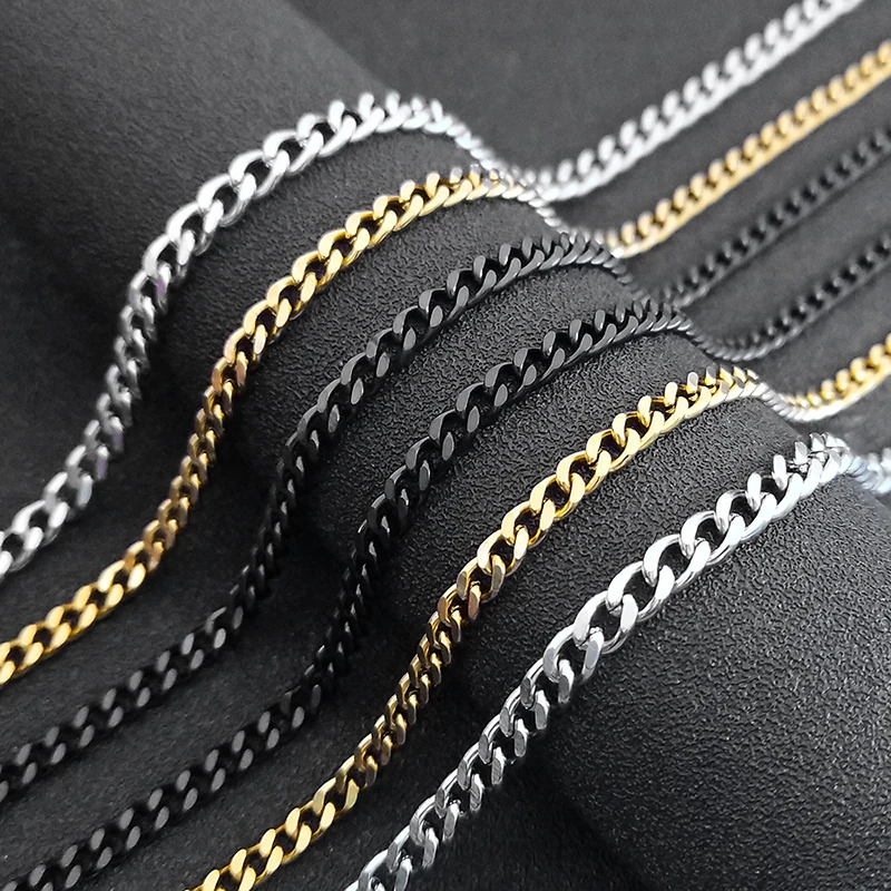 Punk Stainless Steel Lateral Link Chain Necklace for Men Silver/Gold/Black Color Cuban Hiphop Basic Jewelry Making Gift collar