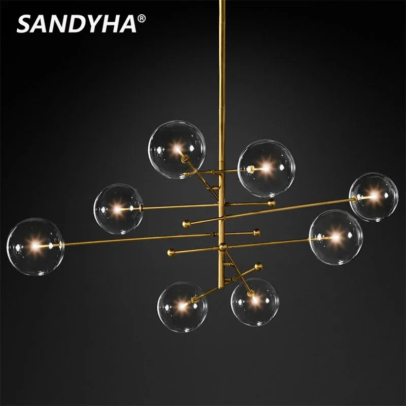 

SANDYHA Nordic Design Hanging Chandelier Glass Ball Pendant Lights Black Gold Led Lamps for Living Room Bedroom Decoration Home