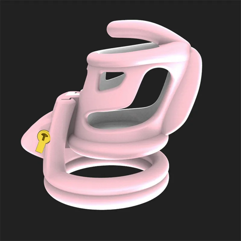 Pink Cock Lock Contrast Color Vent Hole Male Chastity Device Cock Cage Penis Ring Sex Toys with 4 Penis Ring Adult Game for Men