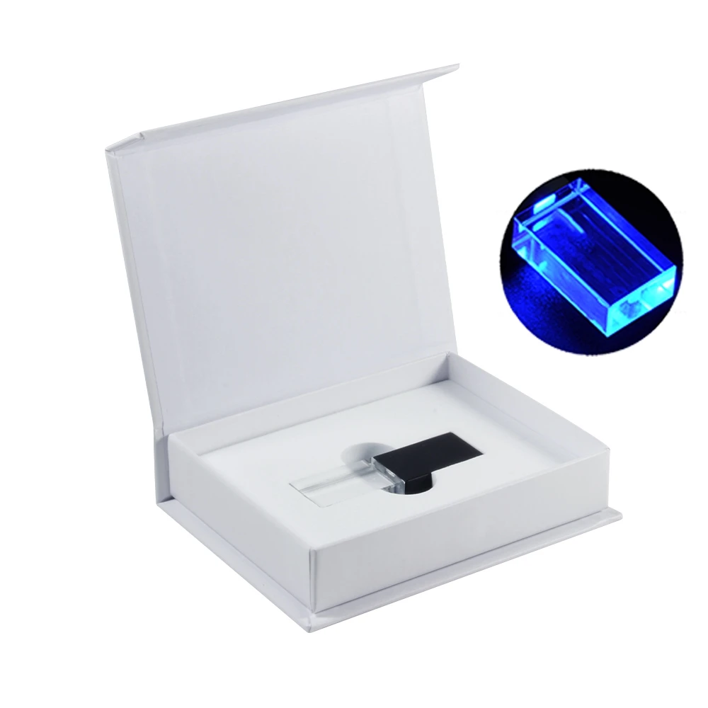 

Green LED USB Flash Drive 128GB Free Custom Logo Memory Stick Crystal Pen Drive 64GB White Box Pendrive Creative Gift U Disk 32G