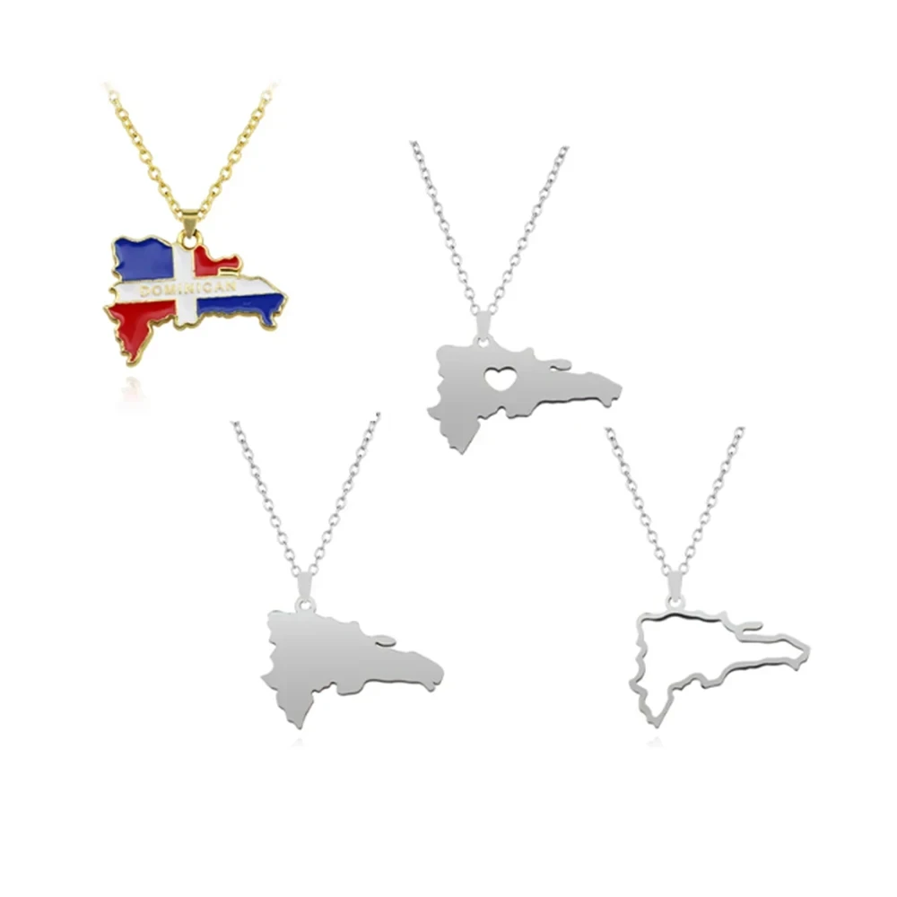 The Dominican Republic Map Pendant Necklace for Women Men Gold Silver Color Stainless Steel Chain Jewelry Map of Dominican