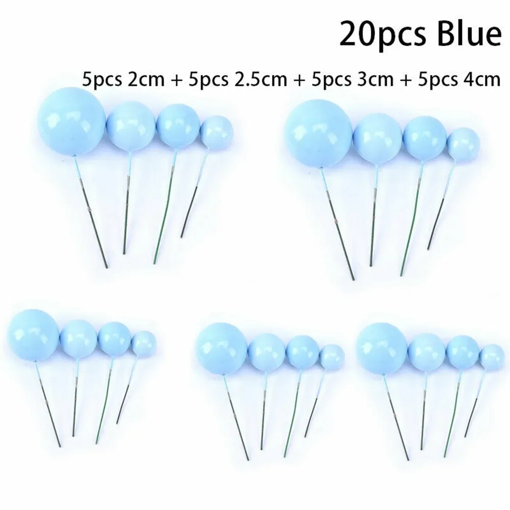 

20pcs/Set Ball Cake Topper Birthday Party Baby Shower Wedding Christmas Ball Decer Gold Silver Blue Pink Cupcake Topper