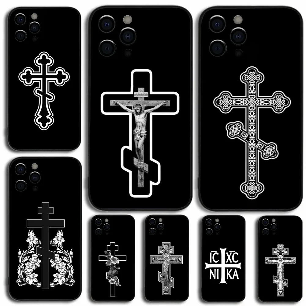 Orthodoxe Kreuz-Ikone-Telefonhülle für iPhone 17, 16, 15, 14, 13, 12, 11 Pro Max, Mini-SE7, 8Plus, 16E, luftstoßfest, rutschfest, weiche Abdeckung