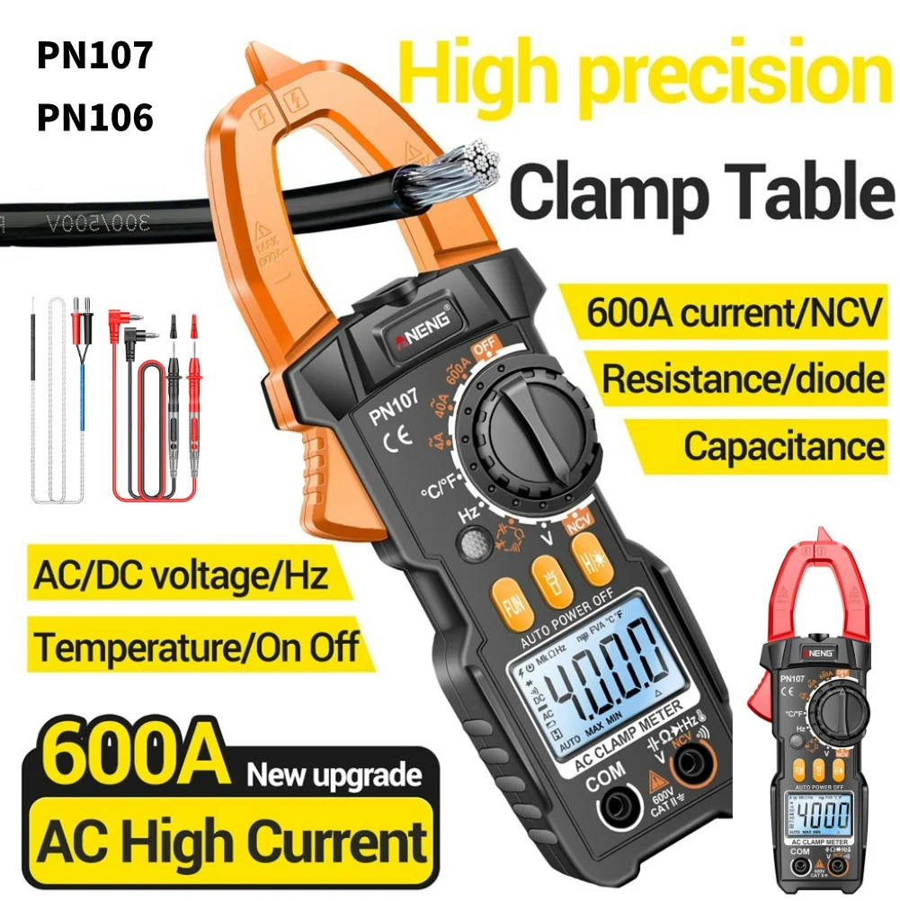 Digital Clamp Meter Voltmeter Ammeter NCV Multimeter Diode Temperature Frequency Ohm Capacitance Tester 4000 Counts LCD Display