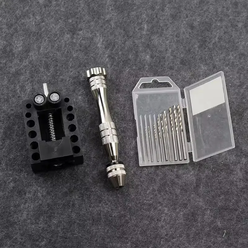 Mini Hand Drill (Pin Vise), Manual Micro Drilling Tool for Model Making & Precision Woodworking, with Drill Bits for Small Holes