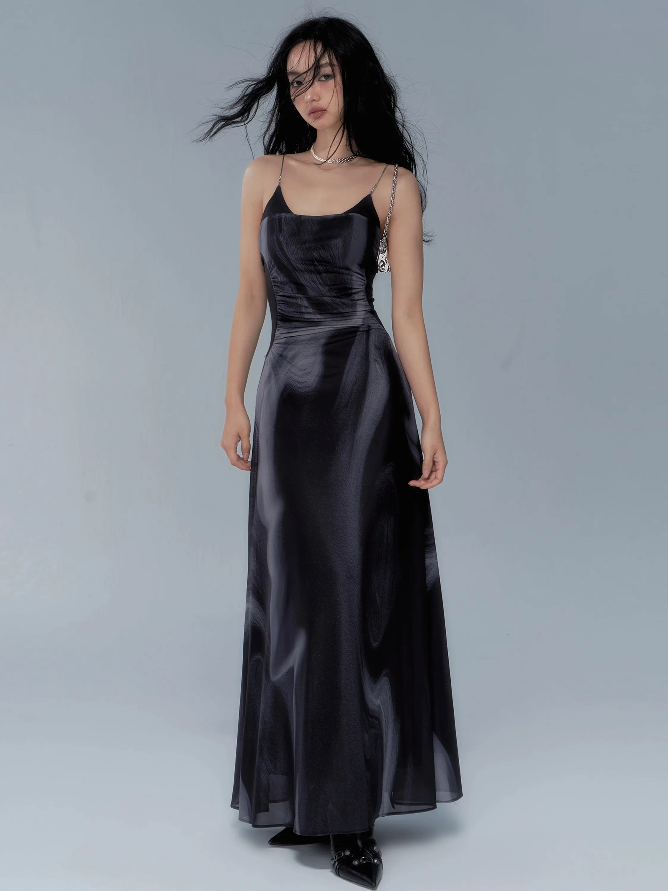 Vintage Tie Dye Elegant Dress Women Sexy Y2k Spaghetti Strap Maxi Dresses Korean Fashion Robe Vestidos De Mujer