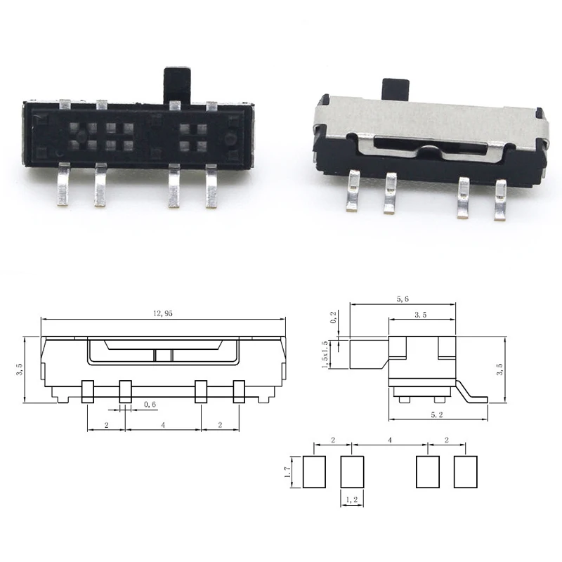 ~10Pcs 4 Pin Mini Slide Switch On-OFF 3Position Micro Slide Toggle Switch Miniature Horizontal Slide Switch