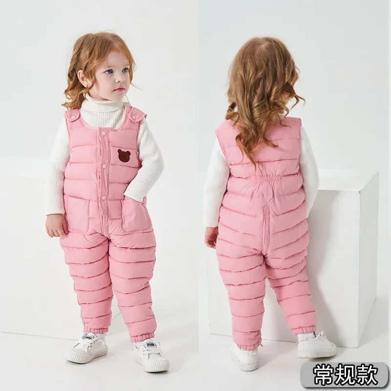 Children Winter Warm Overalls Boys Winter Thick Pants Down Cotton Kids Overalls for Girls 0-5 Years Children Jumpsuit Pants